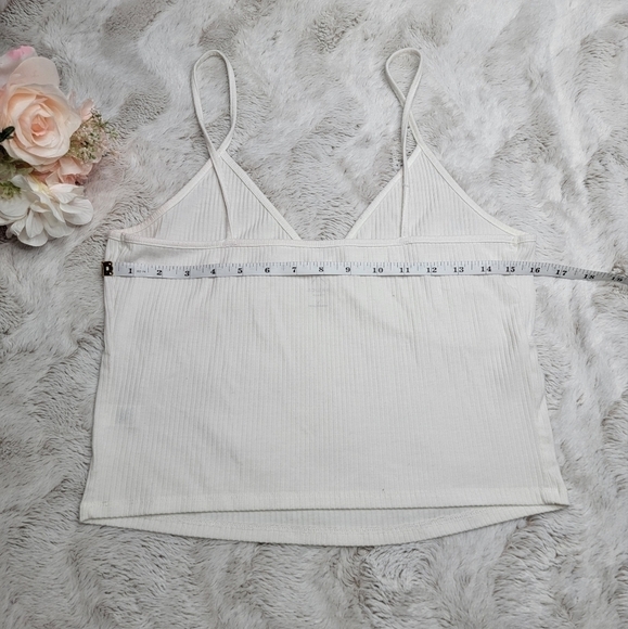 Basics By Pacsun White Ribbed V Neck Cami Tank Top Size L - Picture 11 of 11